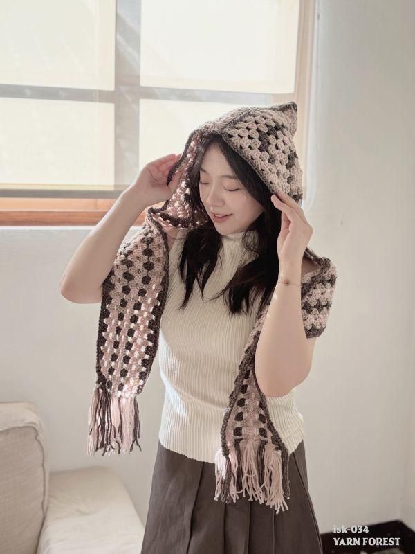isk-034 有帽子的花漾圍巾 - 新色款,櫻花樹下の戀曲|線上課程+編織材料包