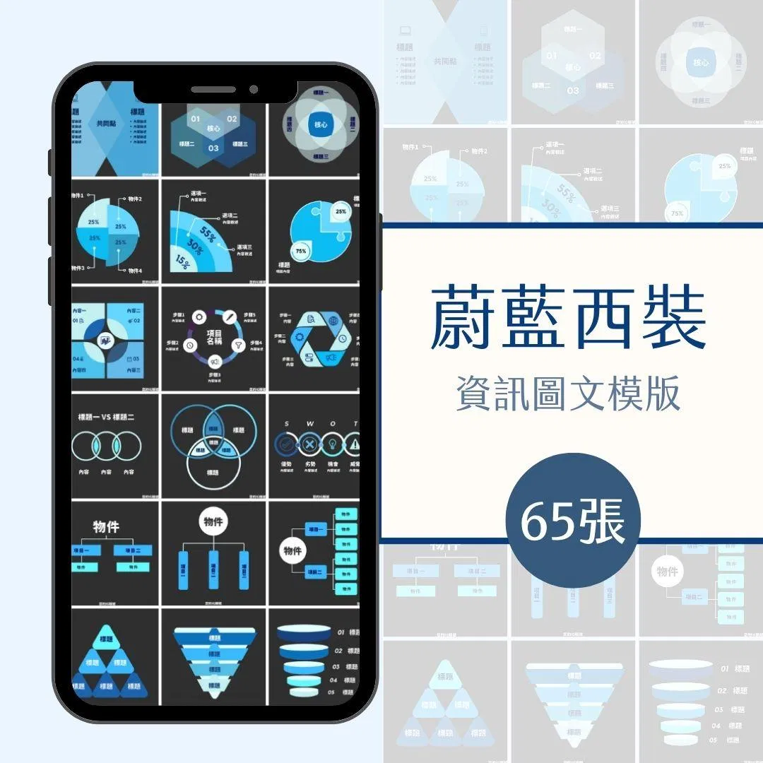 蔚藍西裝-資訊圖文模版-65張-Canva-FB-IG