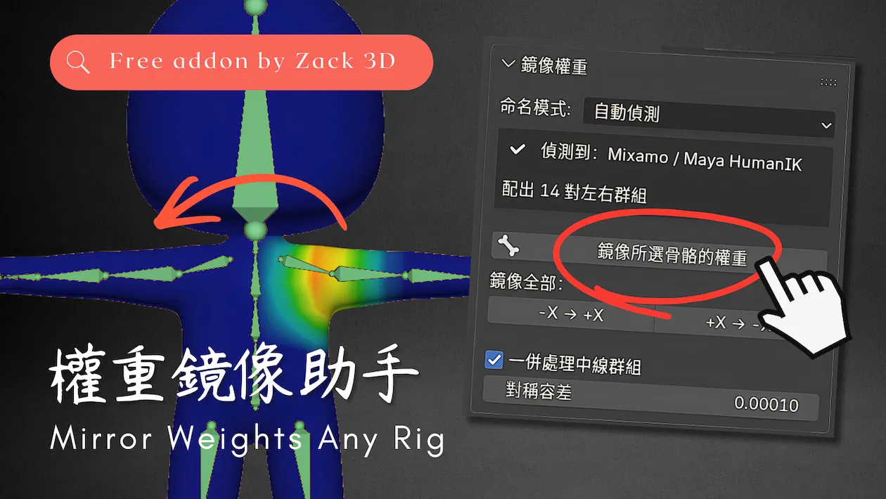 Add-on｜Mirror Weights Any Rig 權重鏡像助手