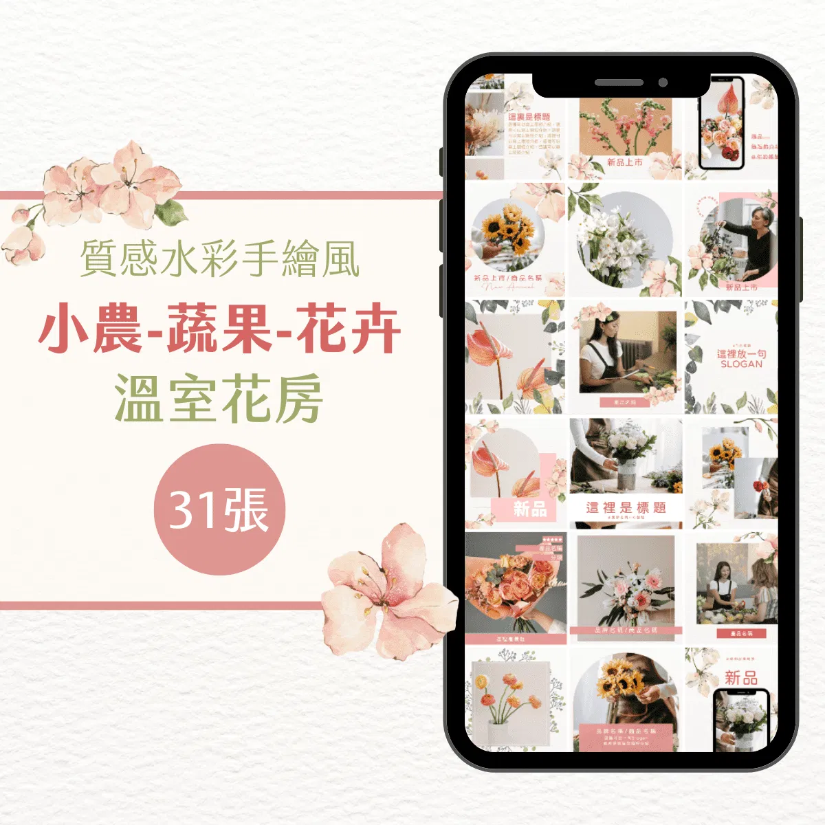 小農模版-溫室花房-31張-小農-蔬果-花卉-Canva編輯