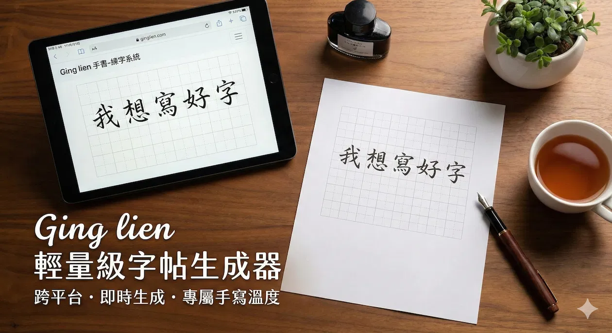 ♥️Ging lien 手書練字系統(字帖生成器)。可隨時調整字帖內容,想練什麼字,由你做主。輕量級-原價999,超早鳥價499