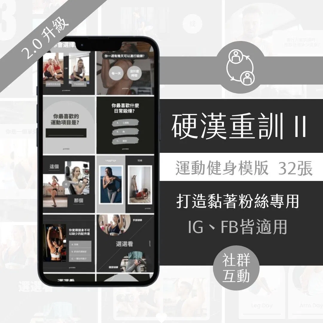 硬漢重訓II-互動模版-健身產業-FB、IG圖文模版-32張-Canva編輯-社群經營
