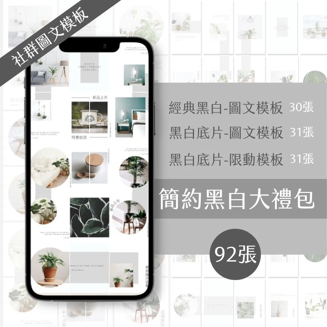 （簡約黑白大禮包）30張+31張+31張-電商-限時動態-圖文模版-FB+IG-Canva