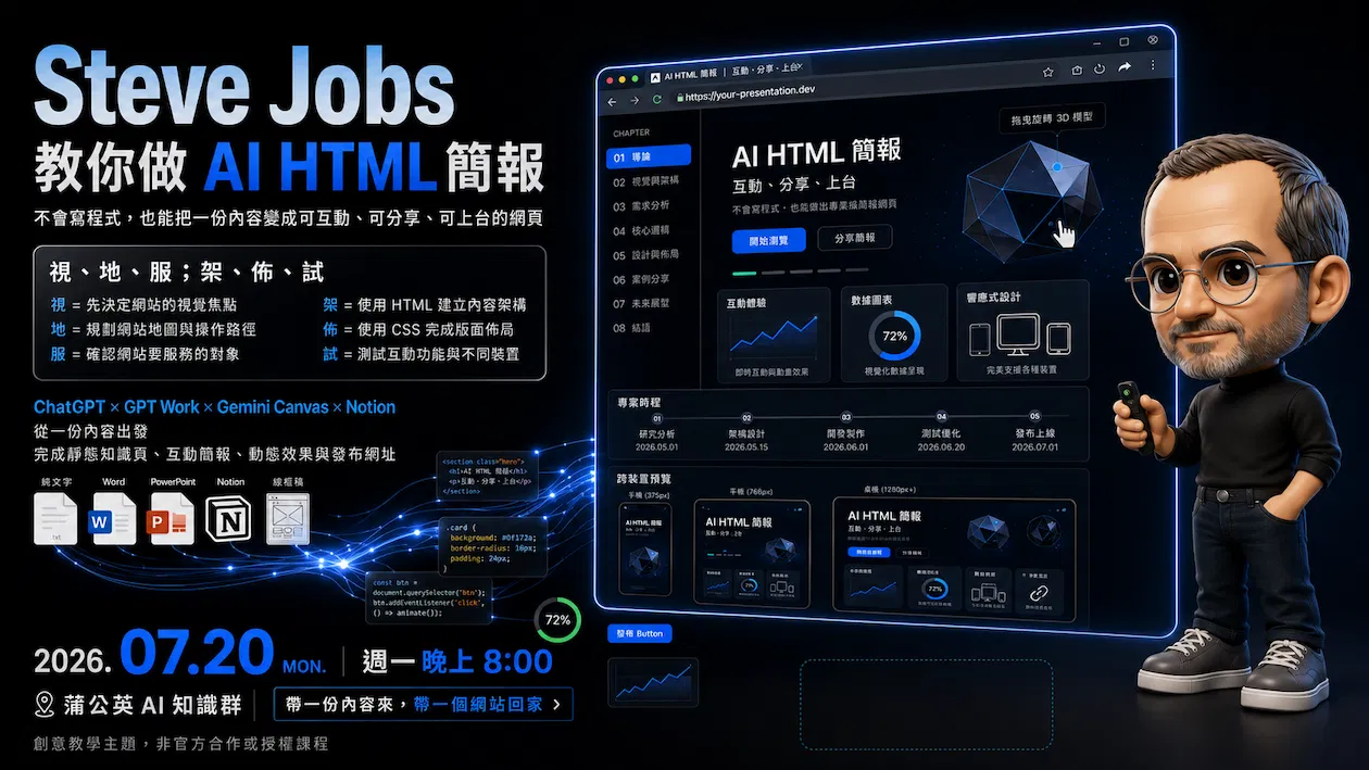 AI × HTML 新手實作課 不用寫程式,也能打造動態、靜態與互動式網頁 2.0