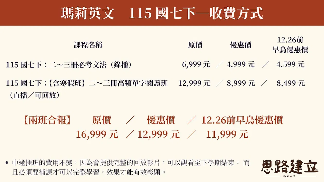國七下：英文合報方案