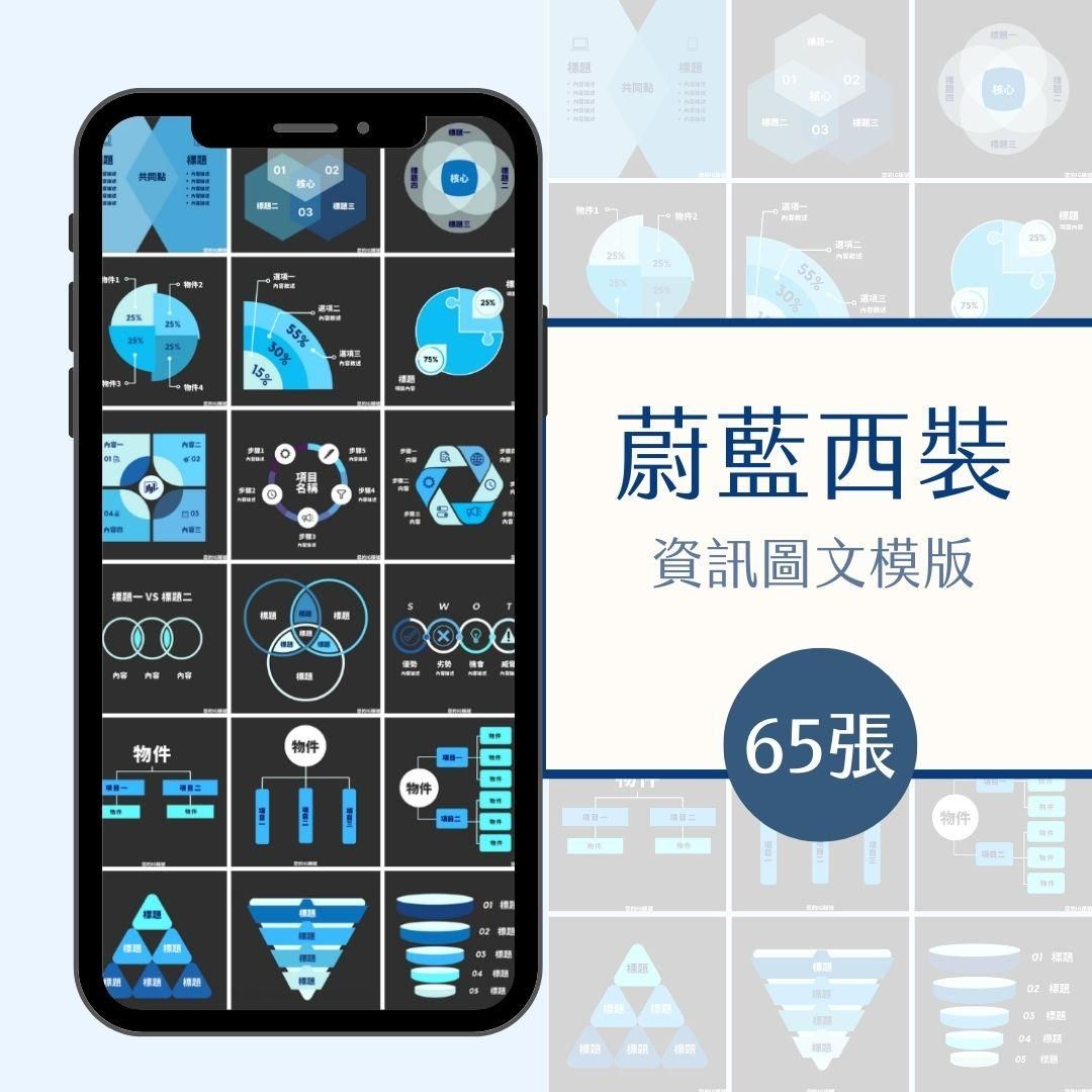 蔚藍西裝-資訊圖文模版-65張-Canva-FB-IG
