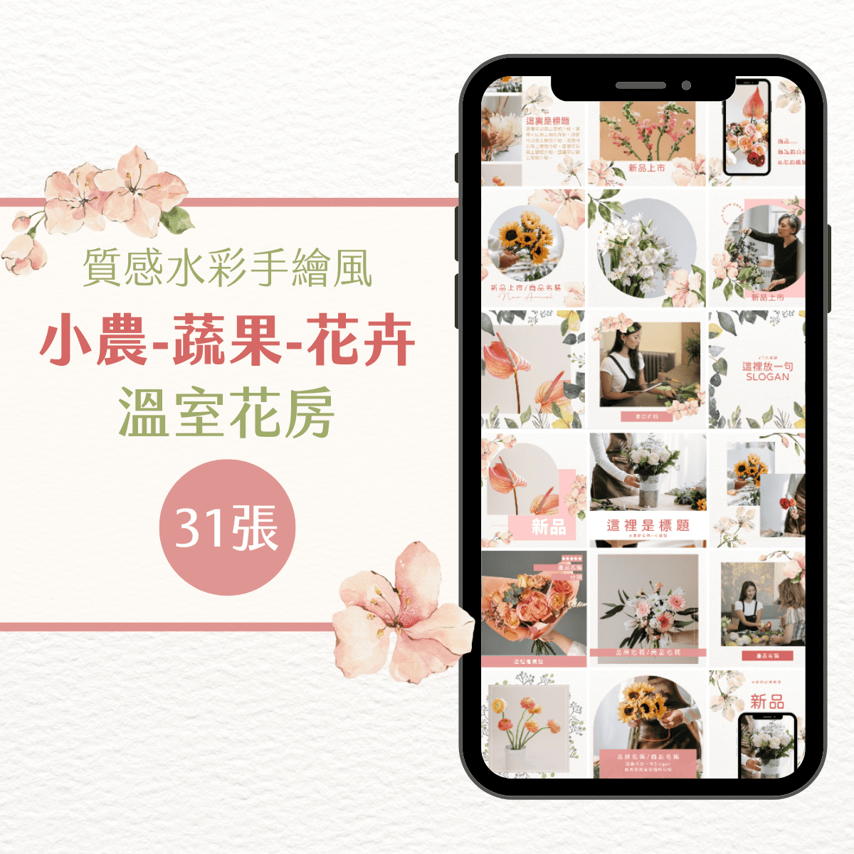 小農模版-溫室花房-31張-小農-蔬果-花卉-Canva編輯