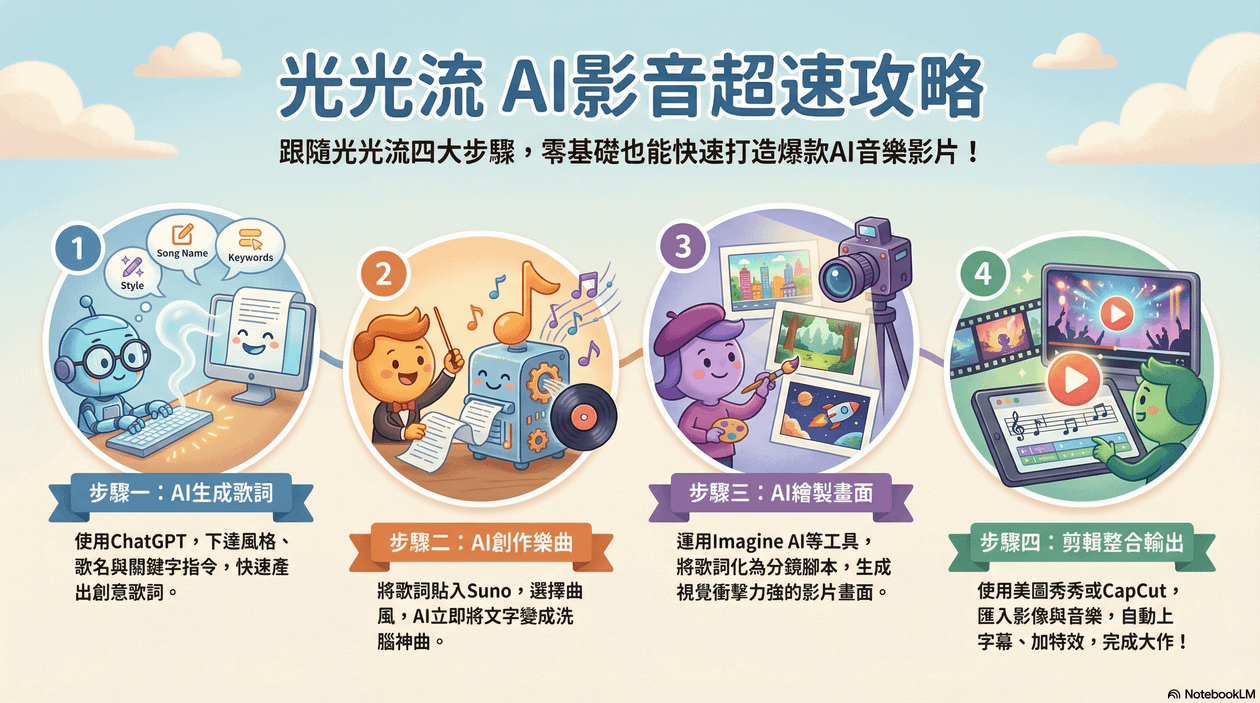 90分鐘完成：從歌詞 → 作曲 → 分鏡 → 後製 的一條龍闖關流程