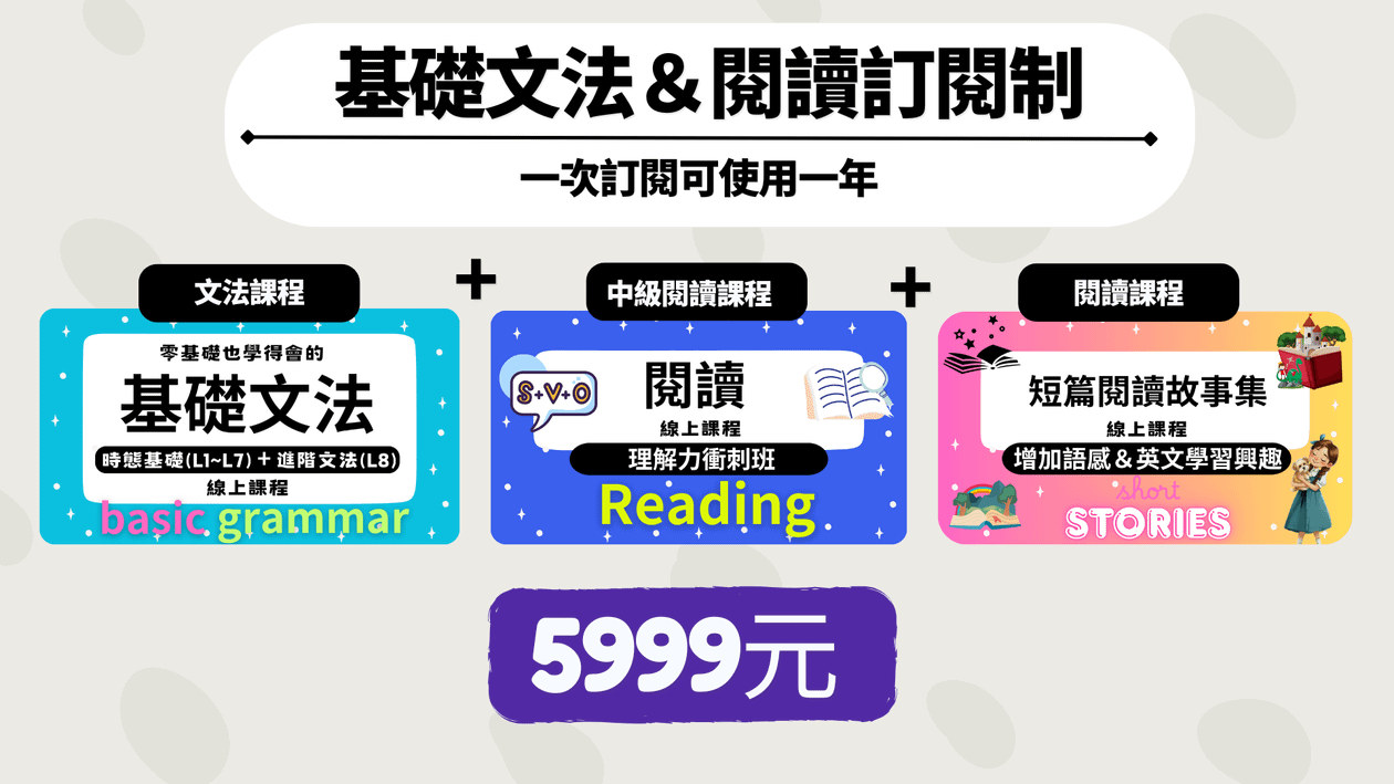 『基礎文法+中級閱讀+初級閱讀』一年訂閱制