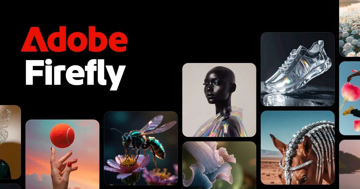 Adobe Firefly 官方產品頁主視覺,集合多種風格的 AI 生成作品