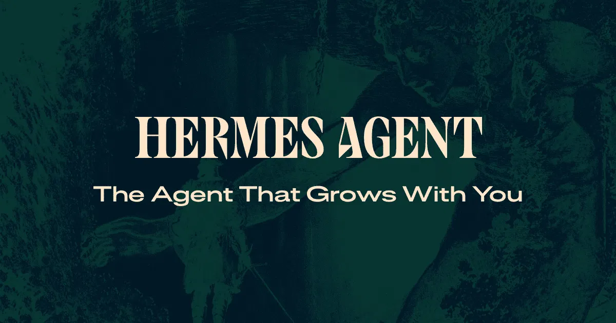 Nous Research 為 Hermes Agent 設計的官方品牌主視覺,採用希臘信使神 Hermes 雕像為靈感