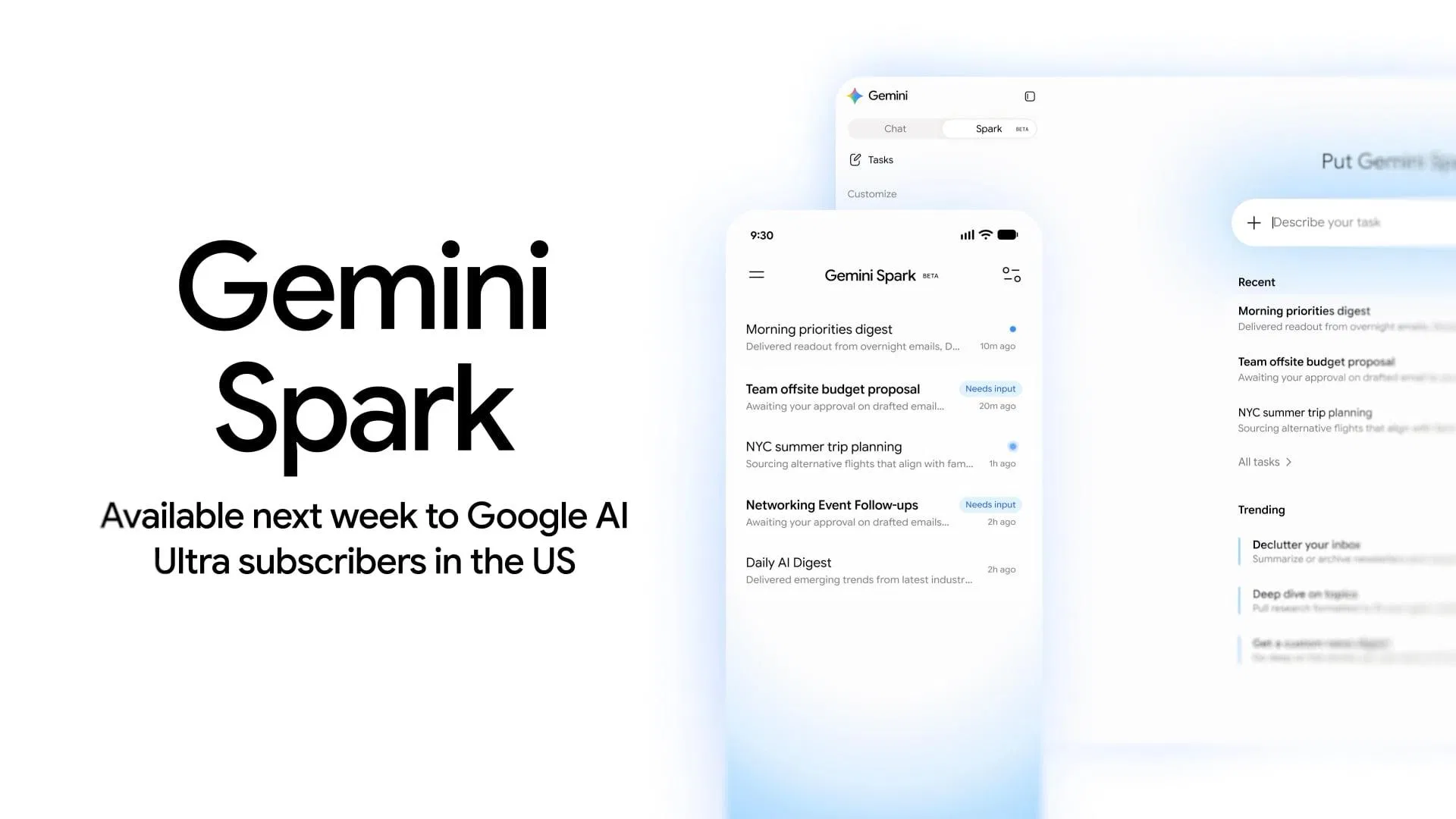 Gemini Spark 手機端與桌面端 UI 截圖