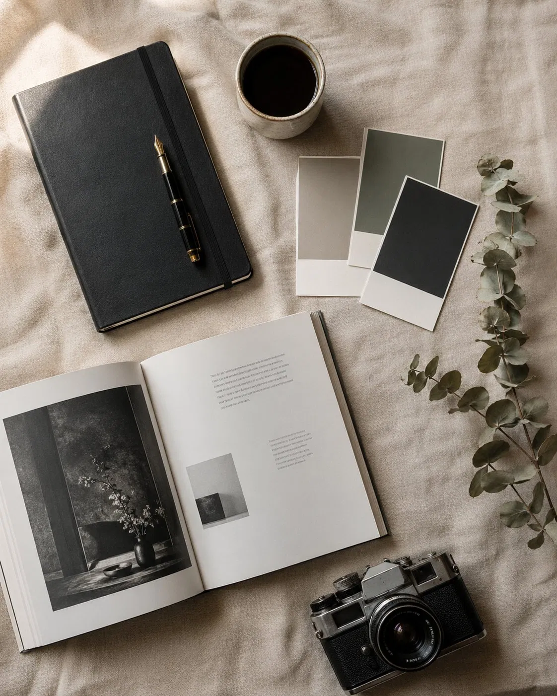 PROMPT 02 實測：設計師 mood board flat-lay