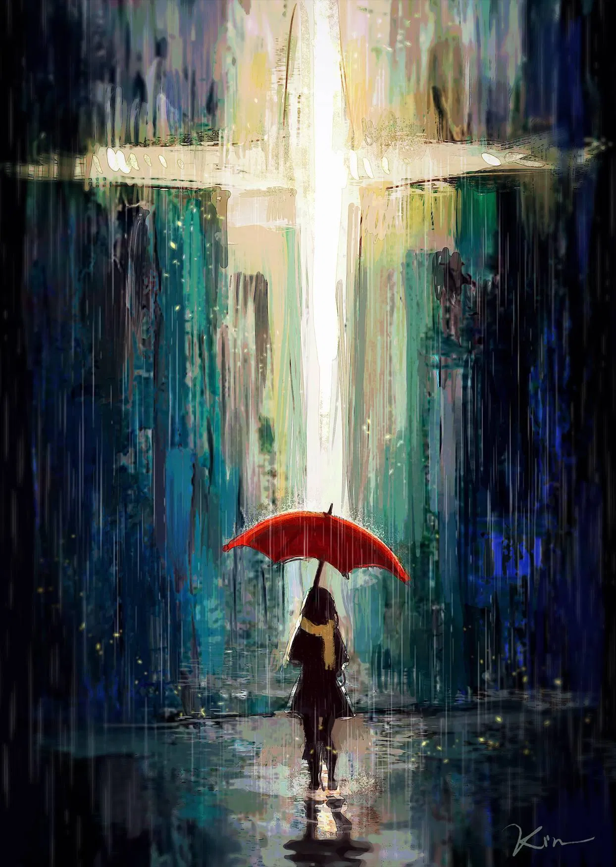 KIMU 的作品:光照下撐著紅傘的女孩