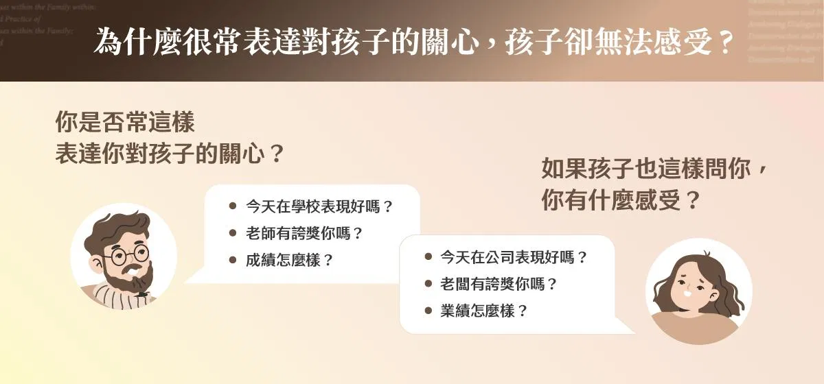 父母常見的關心提問方式,與孩子實際感受到的壓力對比