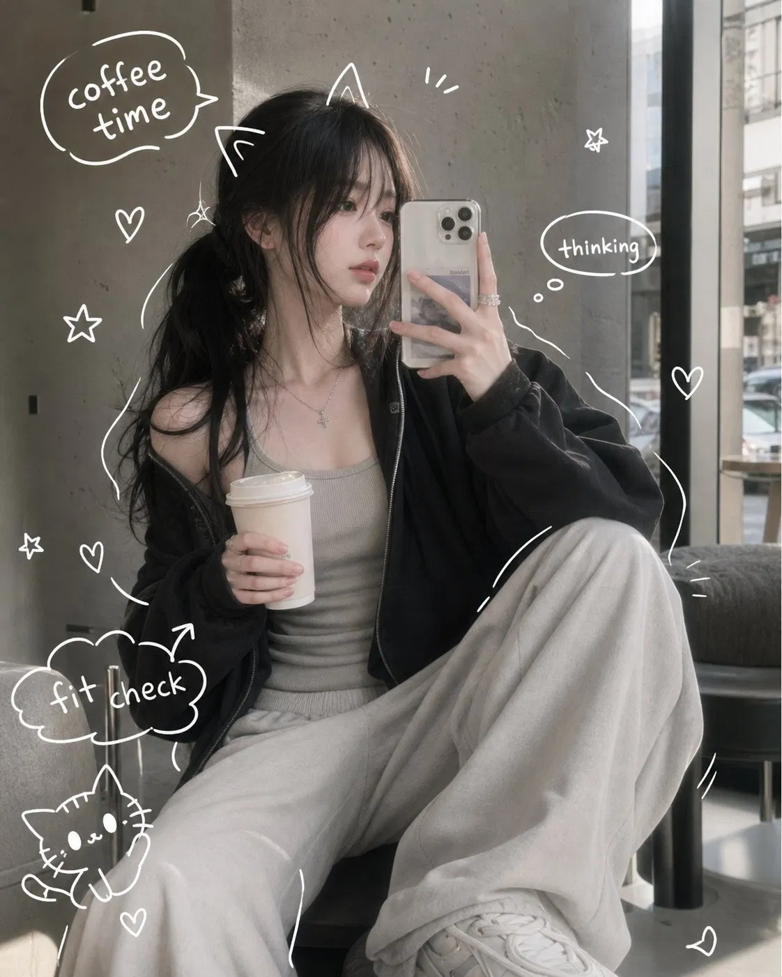 散文版塗鴉 — 黑髮女子咖啡廳