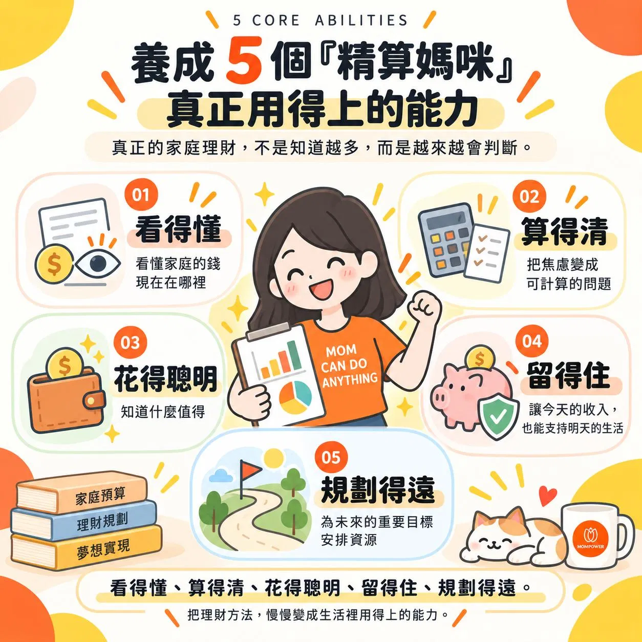 精算媽咪必備5大能力：看得懂、算得清、花得聰明、留得住、規劃得遠