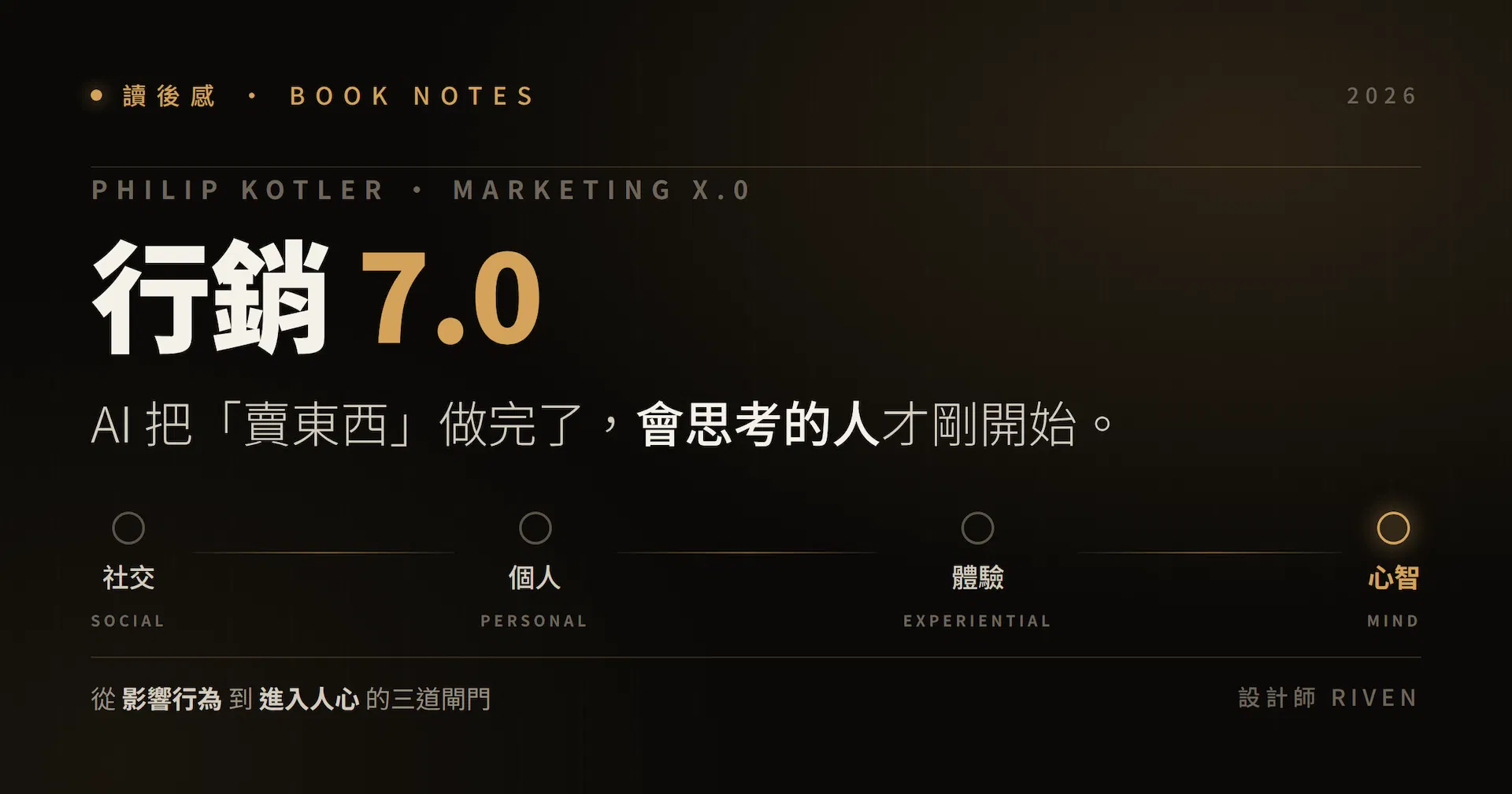 行銷 7.0 讀後感封面：從社交、個人、體驗三道閘門進入顧客心智，Kotler Marketing 7.0 心智行銷