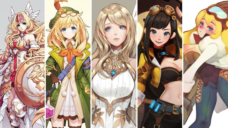 遊戲美術時期，為不同專案畫的五位風格各異的女性角色