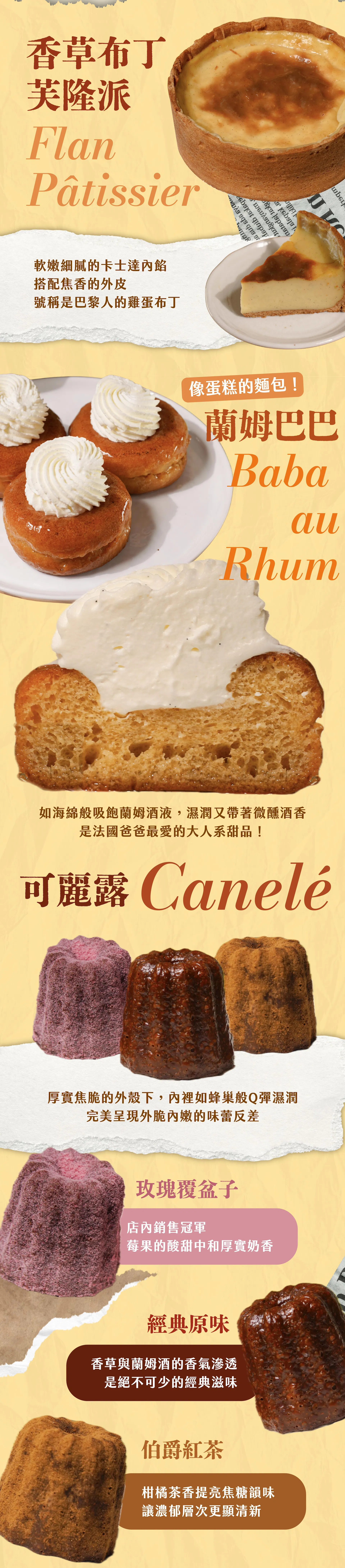 法式經典甜點介紹:香草布丁芙隆派、蘭姆巴巴、可麗露
