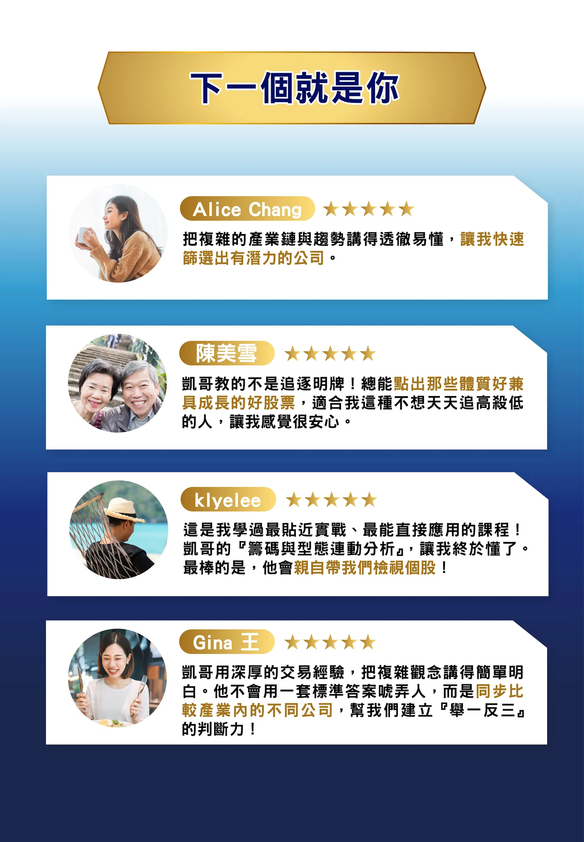 黃豐凱課程學員五星評價:Alice Chang、陳美雪等多位學員分享實戰應用心得