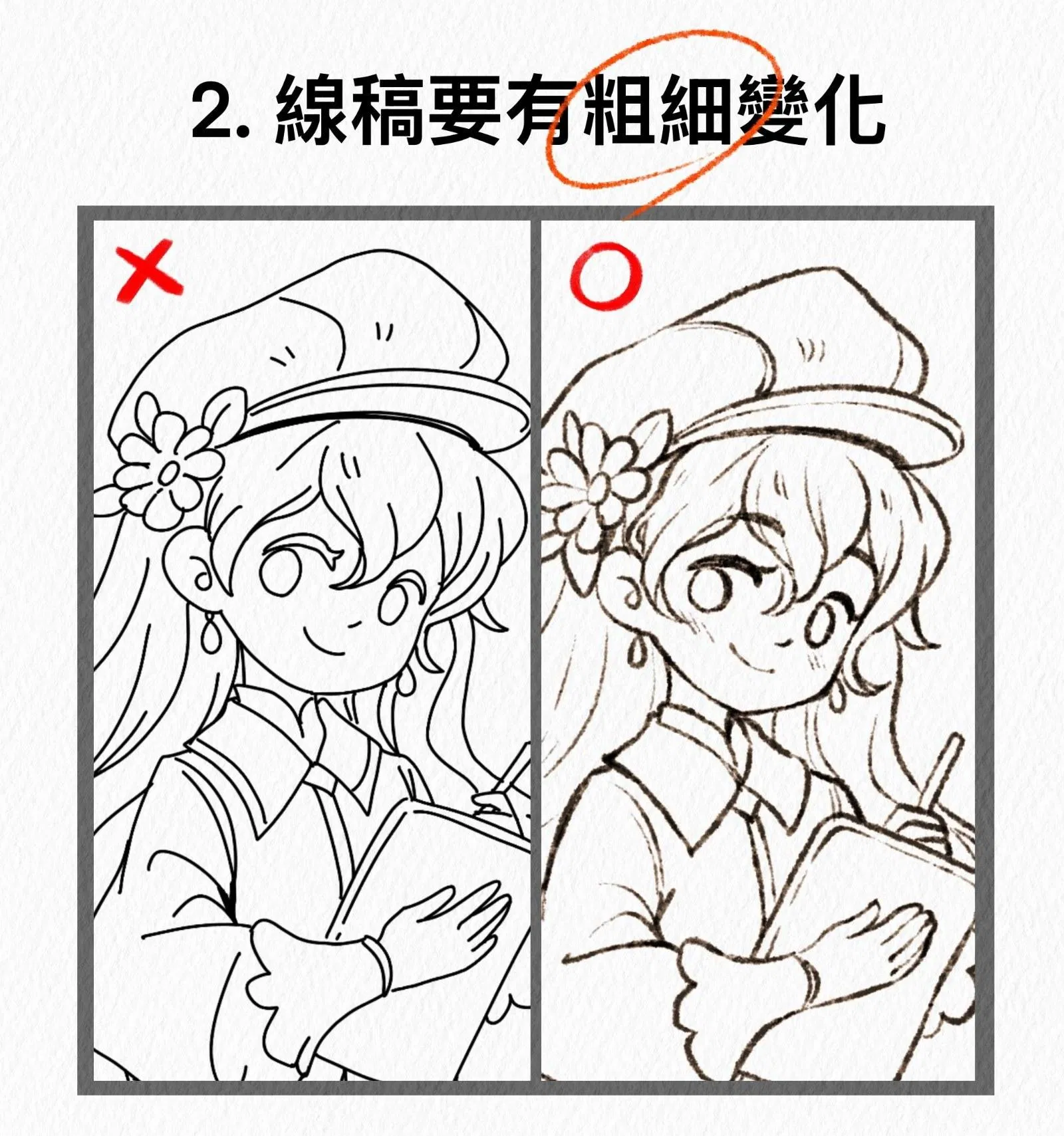 線稿要有粗細變化的對比圖