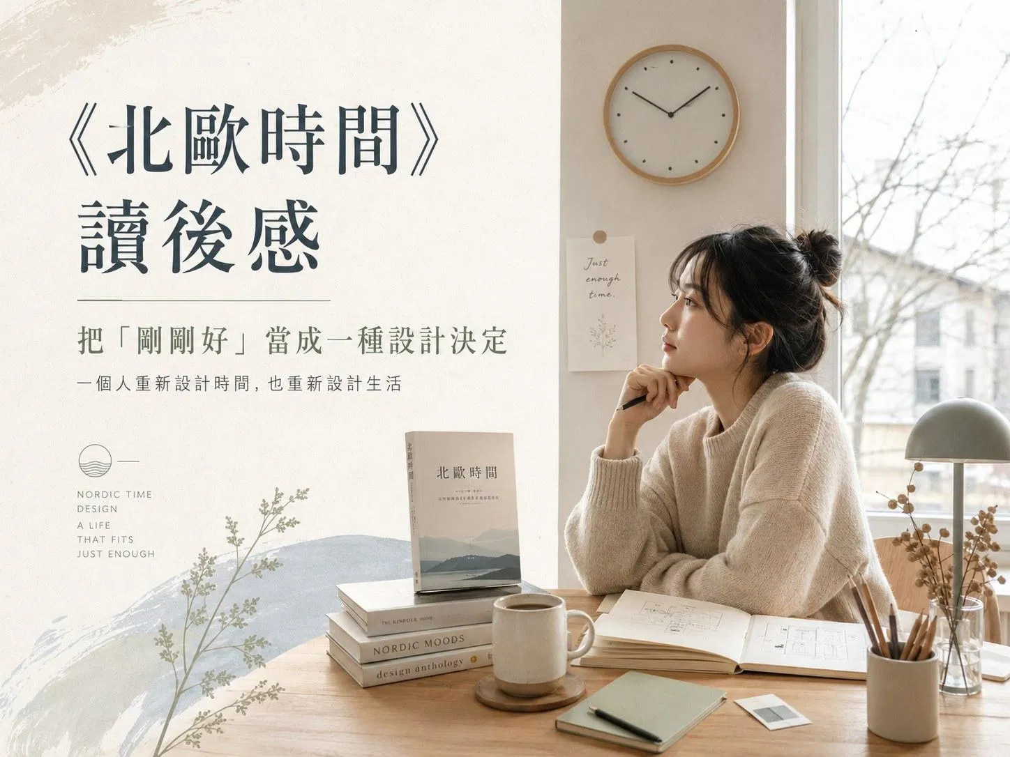 《北歐時間》讀後感主視覺,主標「把剛剛好當成一種設計決定」