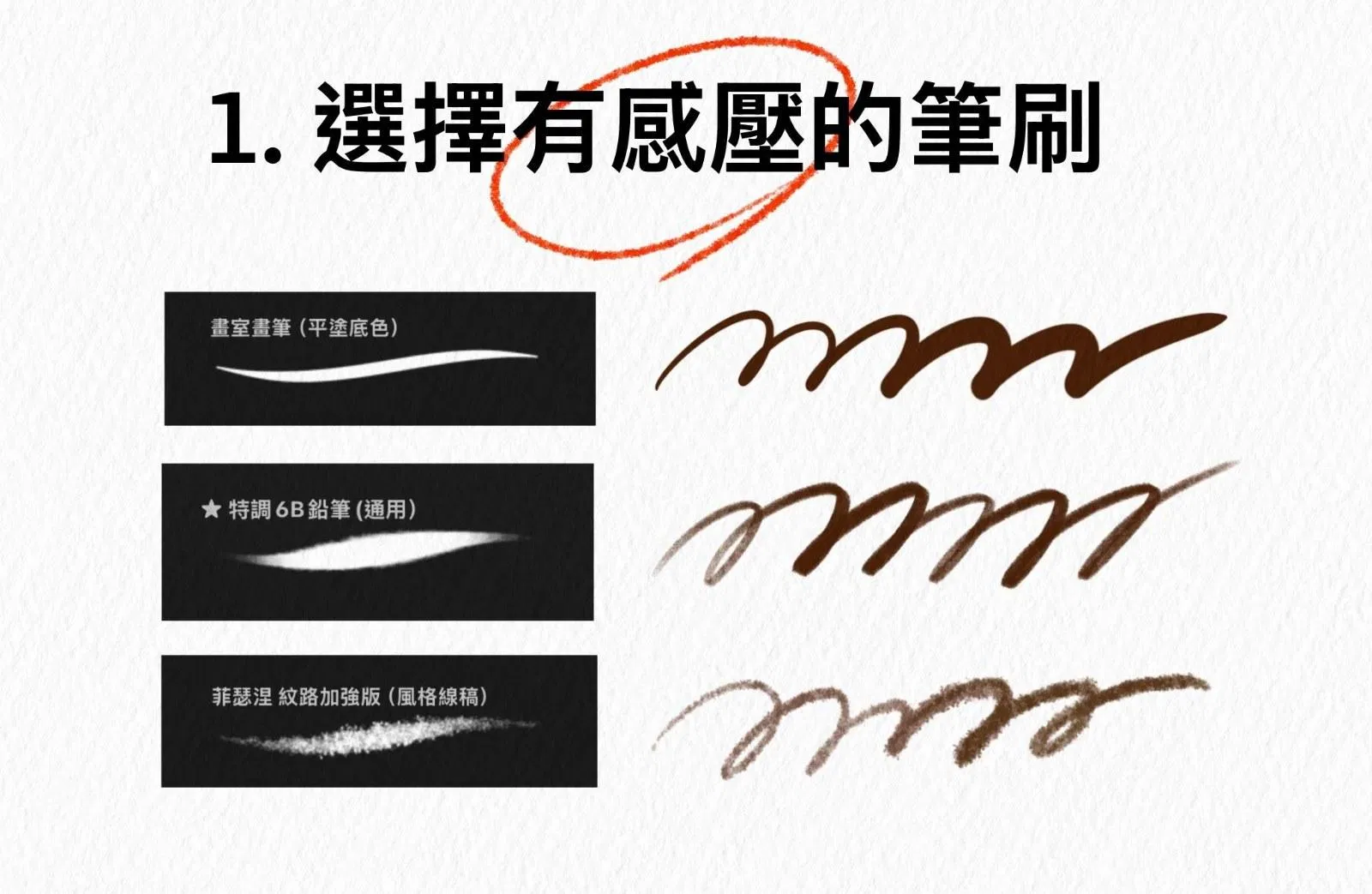 選擇有感壓、有材質感的線稿筆刷