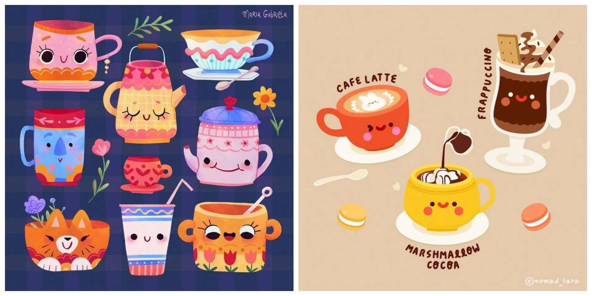 加上表情的咖啡杯插畫範例