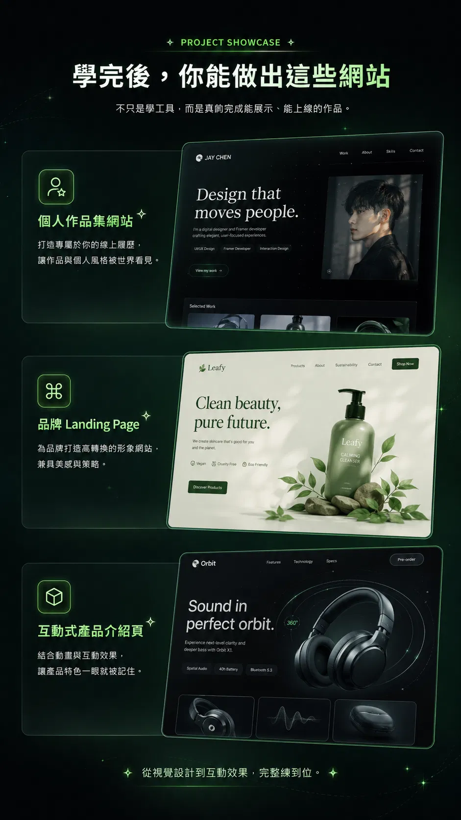 Framer 學完後能做的網站:品牌 Landing Page、互動式產品介紹、作品集網站