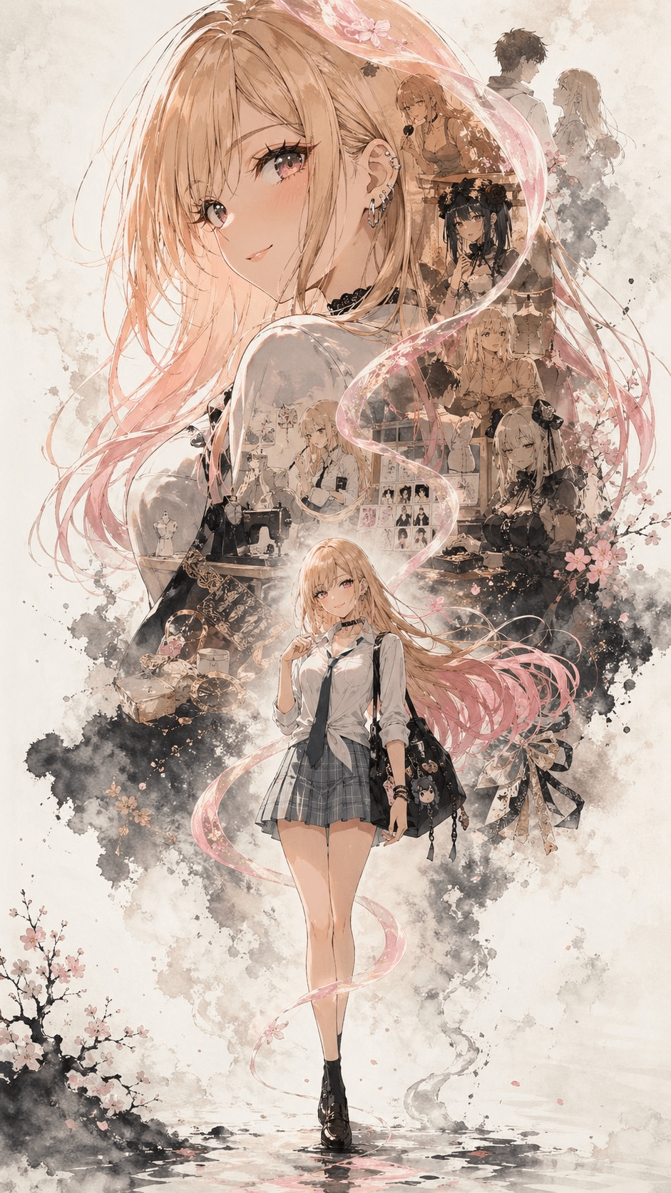 ChatGPT Image 2 角色宣傳海報 prompt 範例 — 雙重曝光拼貼敘事、上大下小層級、東方水墨留白