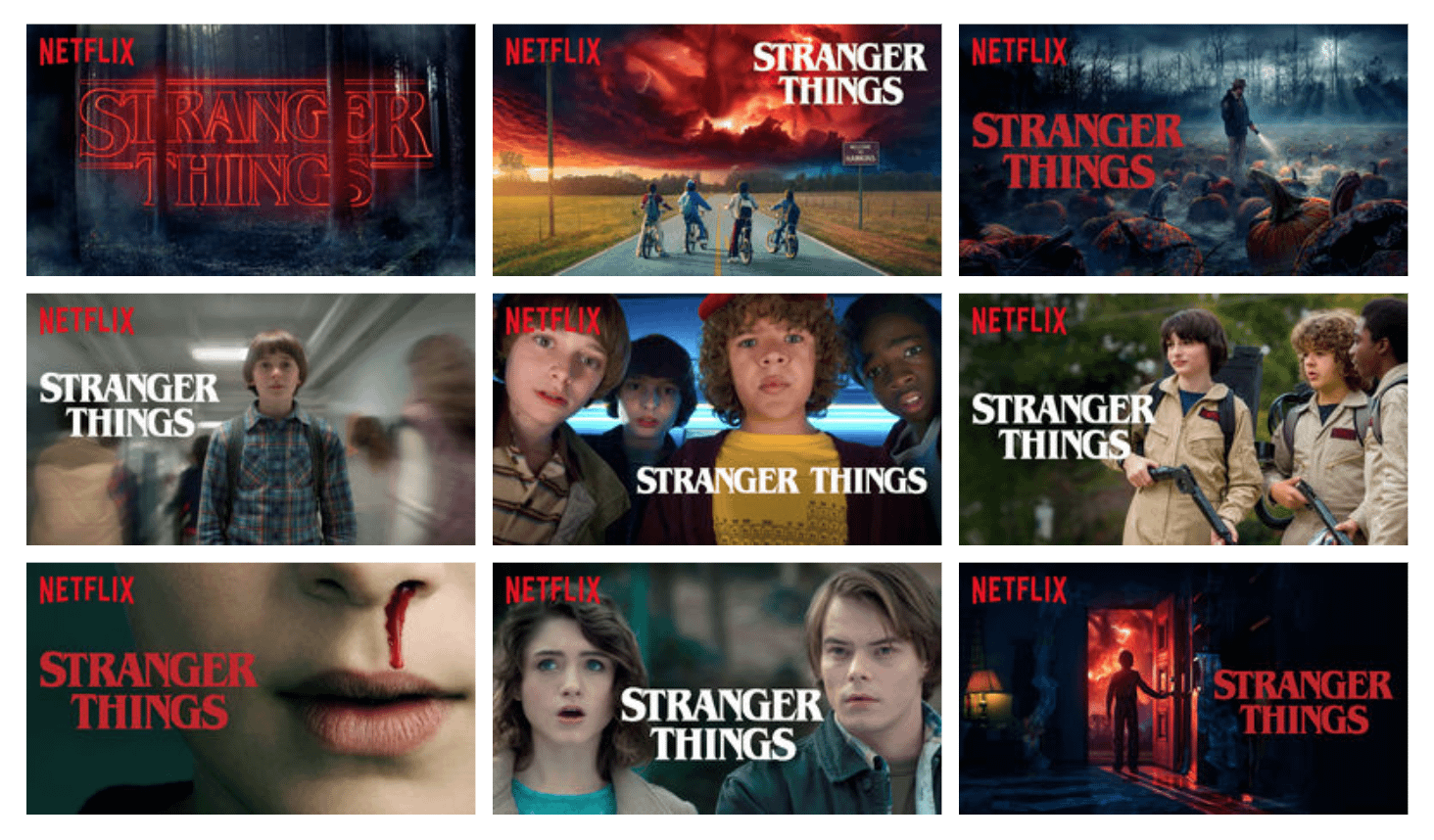 Stranger Things 九種不同的 Netflix 縮圖變體
