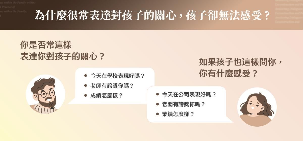 父母常見的關心提問方式，與孩子實際感受到的壓力對比
