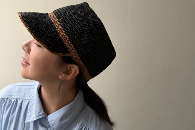 DARUMA 經典材料包 - キャップ日式短簷草帽｜超值影音材料包 - 色號B，早安黑咖啡｜線上課程＋編織材料包