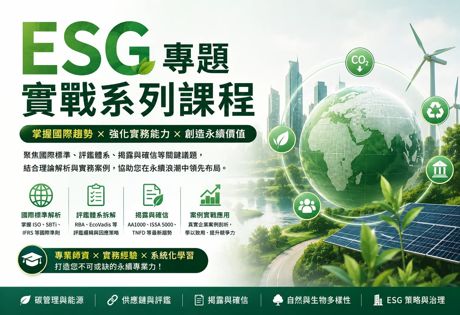 ESG專題實戰系列課程：一次掌握碳盤查、碳定價、評鑑體系與永續揭露,建立完整 ESG 知識地圖