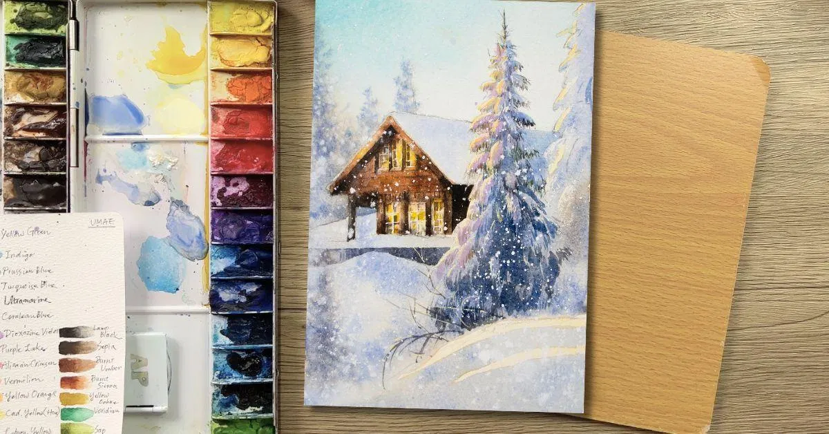 【北歐雪地小木屋】雪景畫