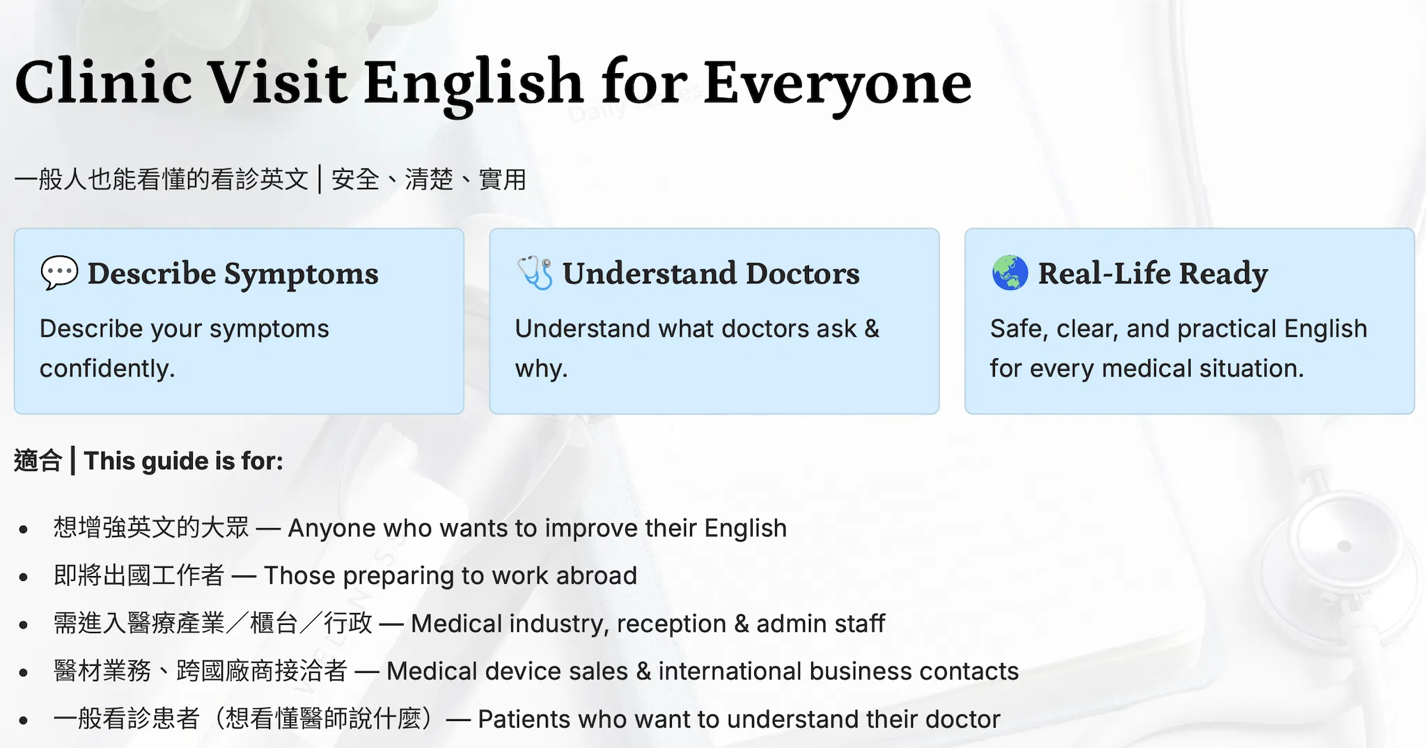 Clinic Visit English for Everyone｜一般看診英文