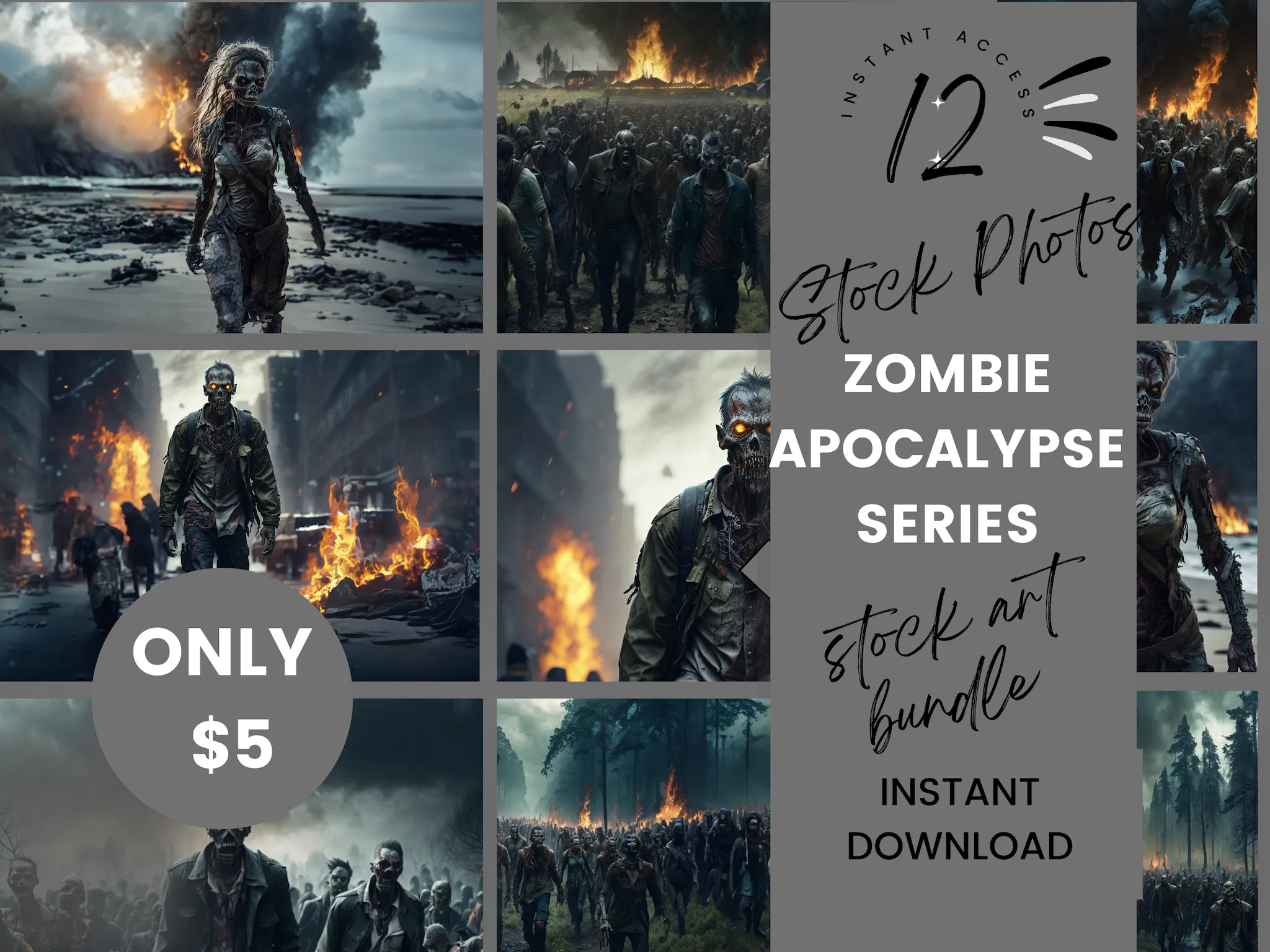 Evoke Fear: Zombie Apocalypse Clipart Collection for DIY Escapes, male and female, Horror Background, Halloween PNG, Commercial Rights