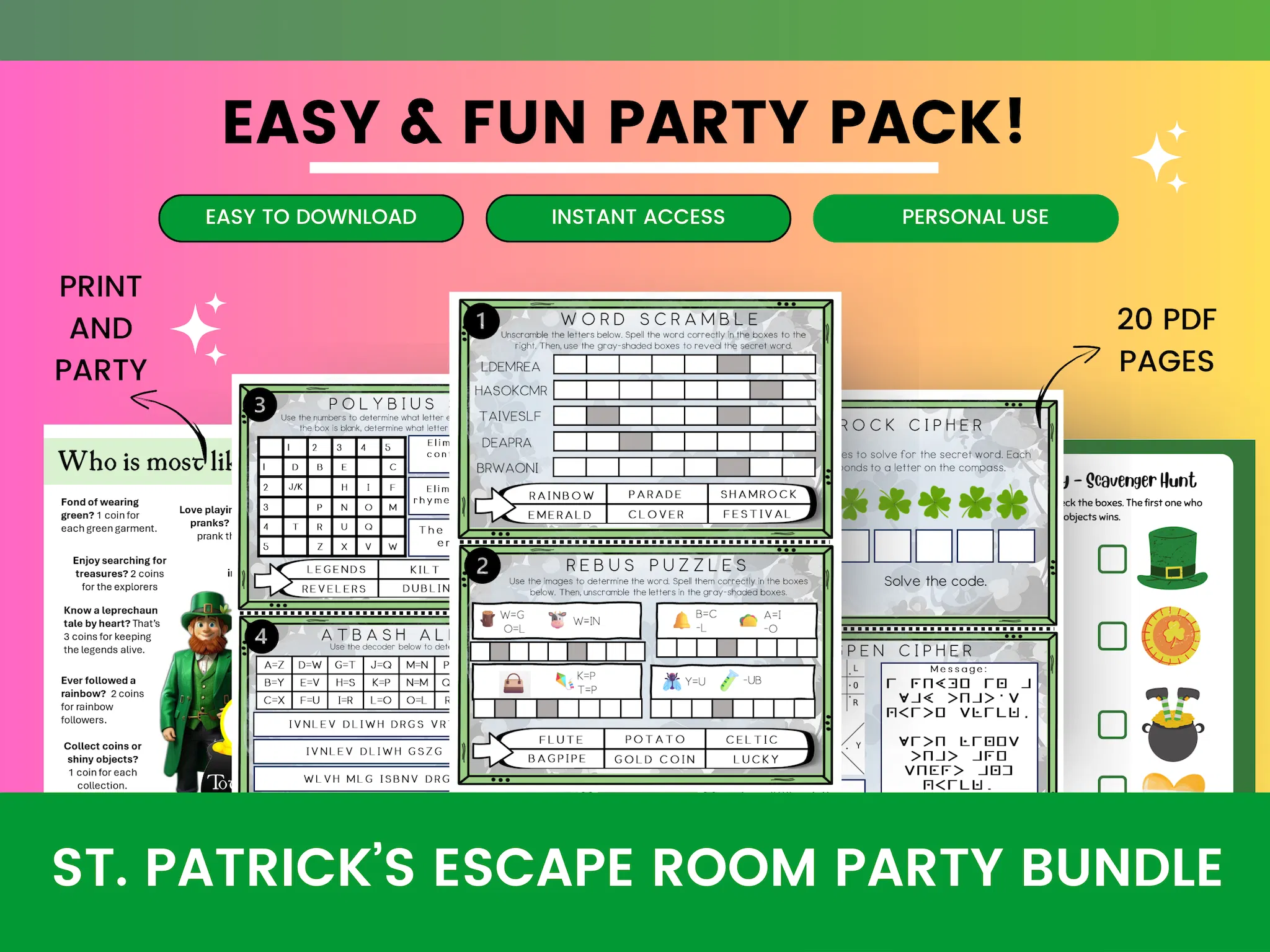 St. Patrick's Day Escape Room Party Kit: A Thrilling Adventure for Kids | Printable Party Game, Puzzles, Game Party, Holiday Fun Activity