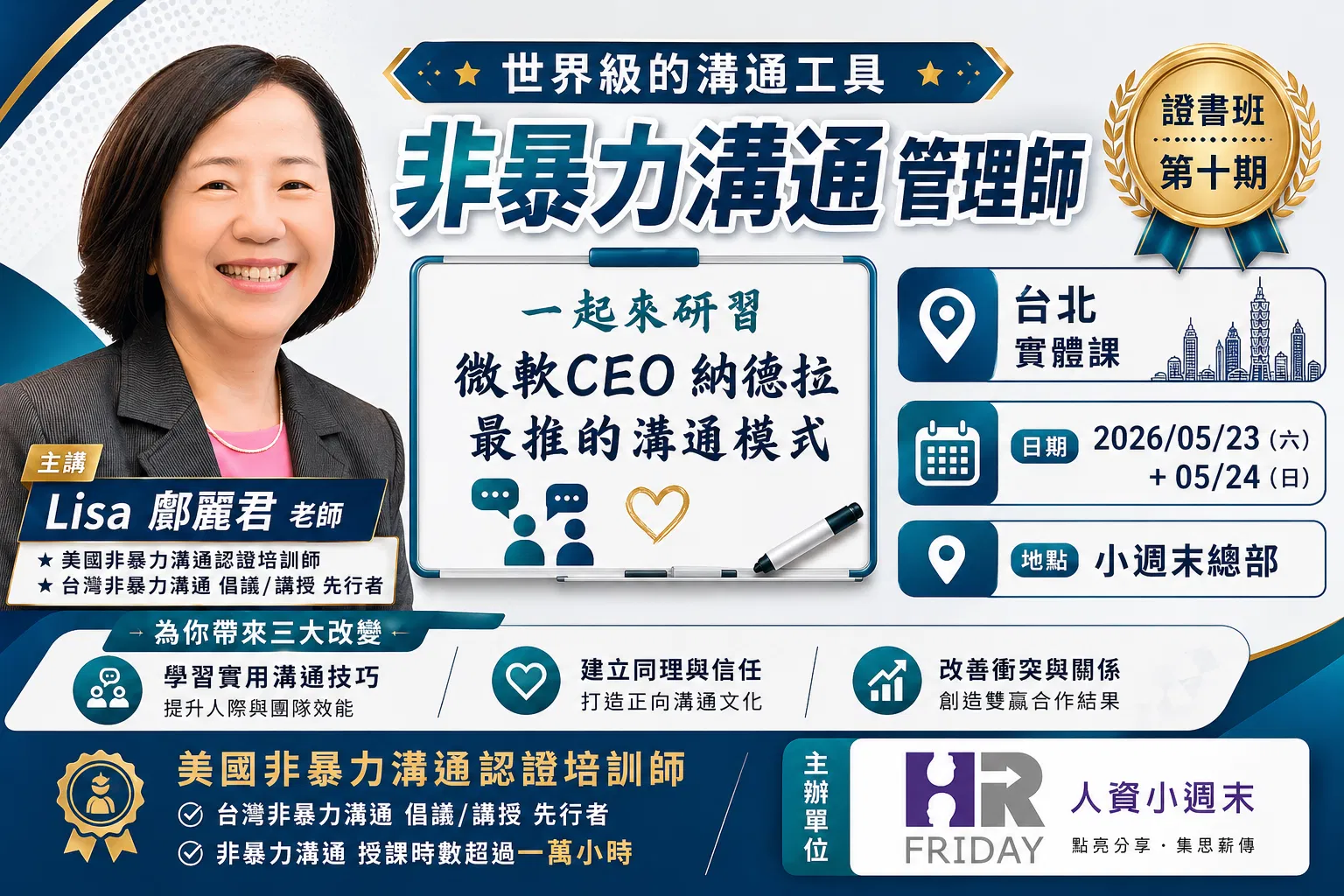 微軟CEO 納德拉 最推崇的溝通模式 ~【NVC 非暴力溝通管理師 】證書班 台北實體課 ~ 第10期