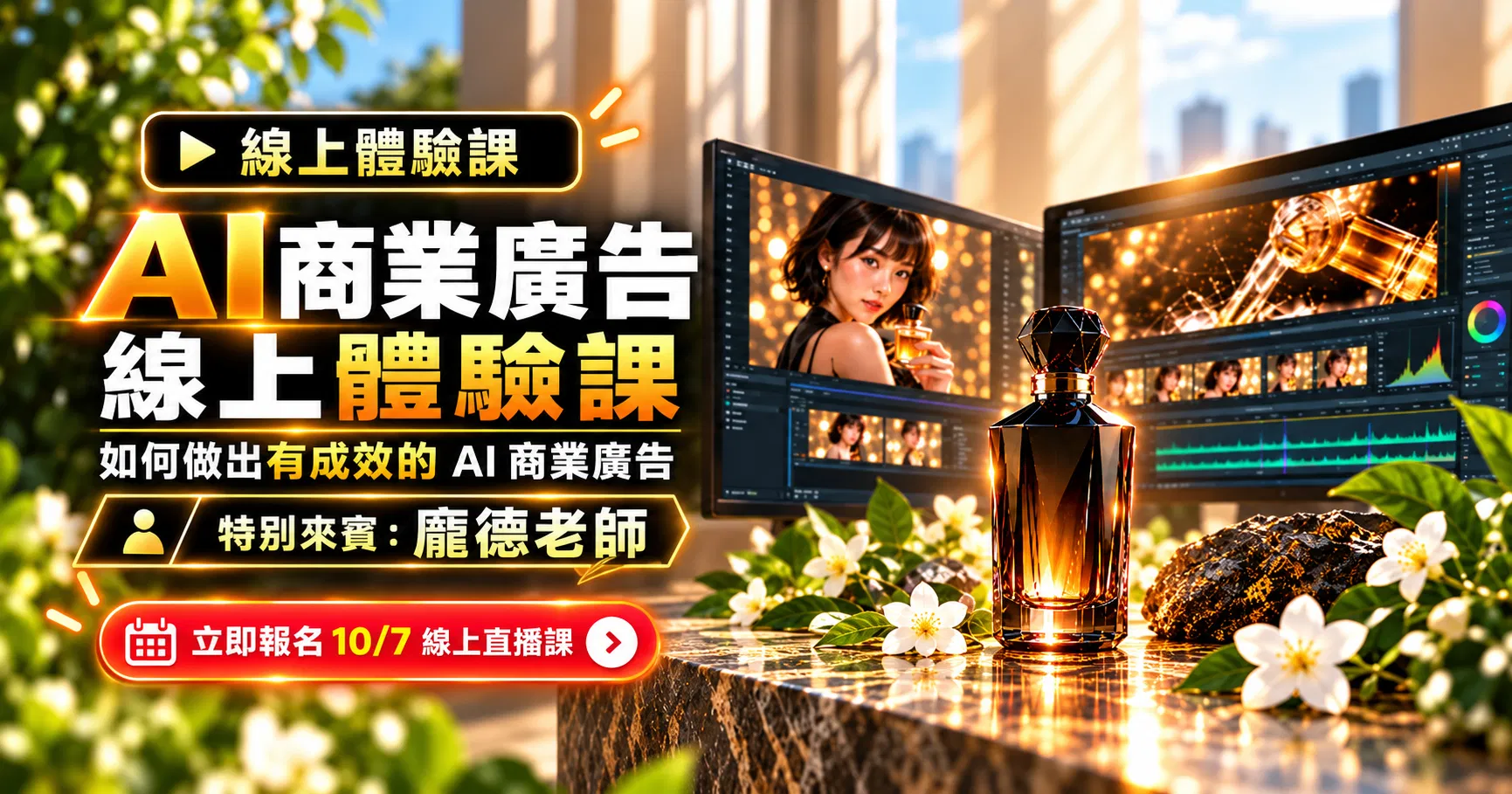 《線上直播》10/7(三)AI商業廣告線上體驗課：如何做出有成效的AI商業廣告(特別來賓：龐德)