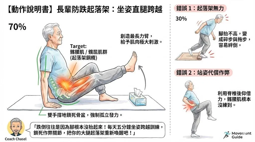 【防跌訓練】長輩走路總是用拖的？啟動「髂腰肌起落架」，告別碎步與絆倒危機！