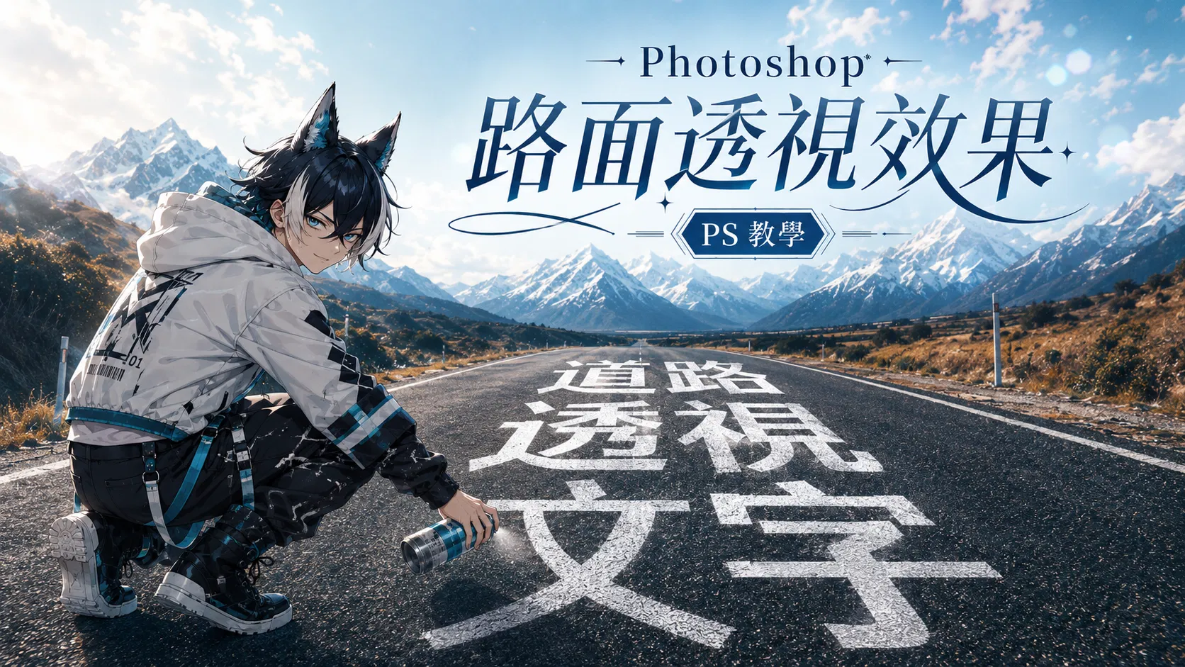 Photoshop 路面透視效果怎麼做?消失點濾鏡把文字貼上柏油路的完整教學