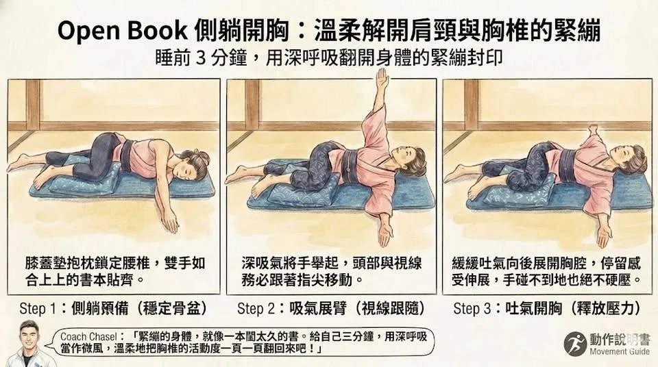 【動作說明書】Open Book 側躺開胸伸展