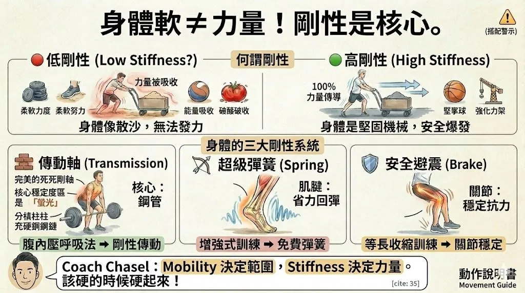 【系統除錯 Debugging】身體越軟越好？運動科學告訴你：沒有「剛性 (Stiffness)」，你的力量就是一盤散沙！