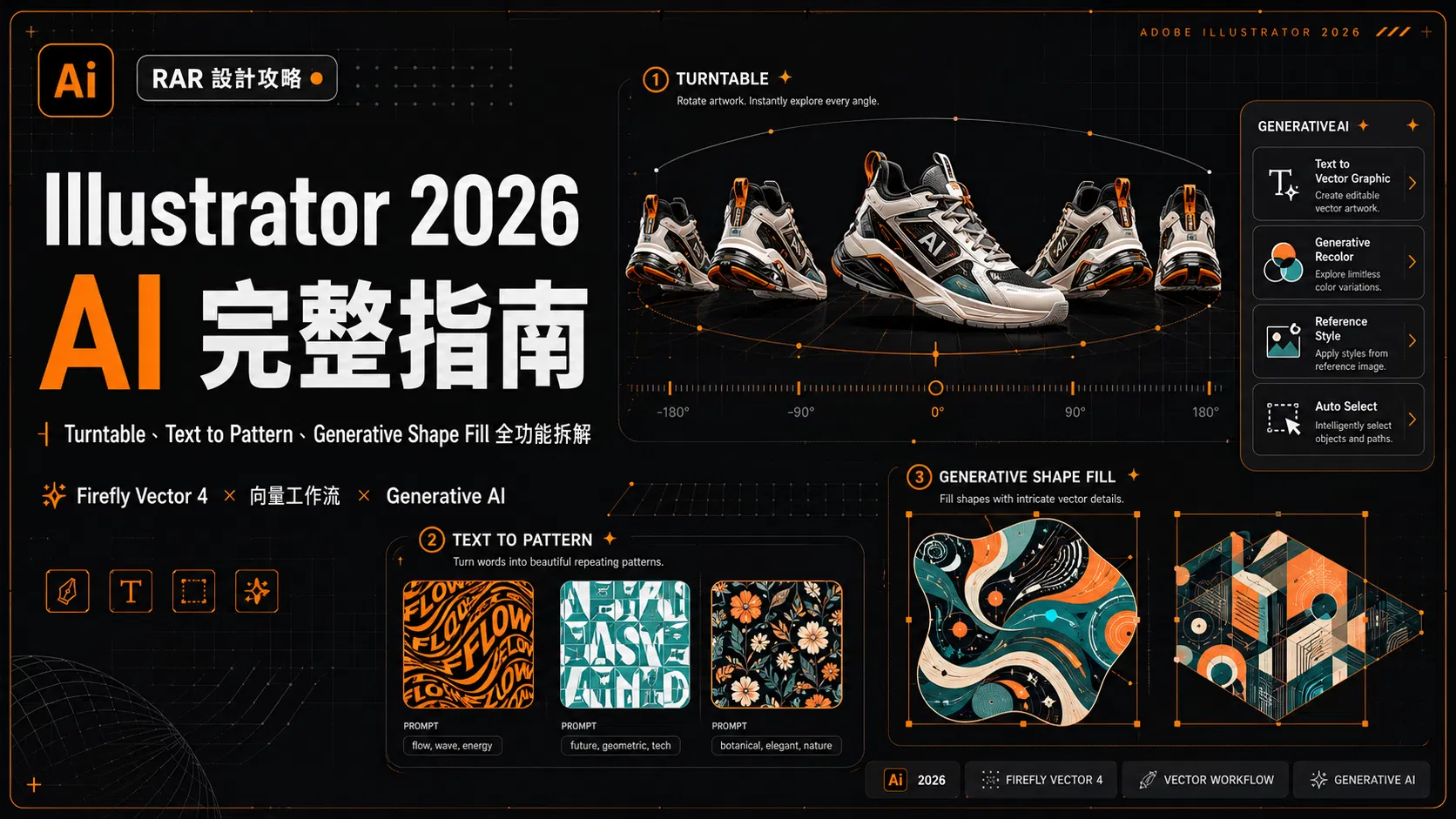 Illustrator 2026 AI 完整指南：Turntable、Text to Pattern、Generative Shape Fill 全功能拆解