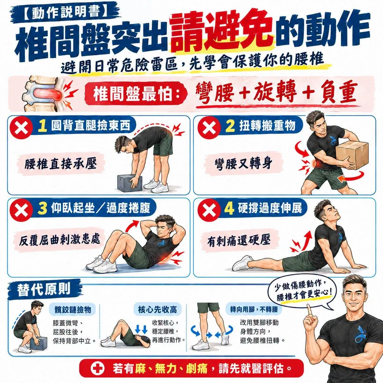 【動作說明書】椎間盤突出：要避免的動作與日常危險雷區 ​