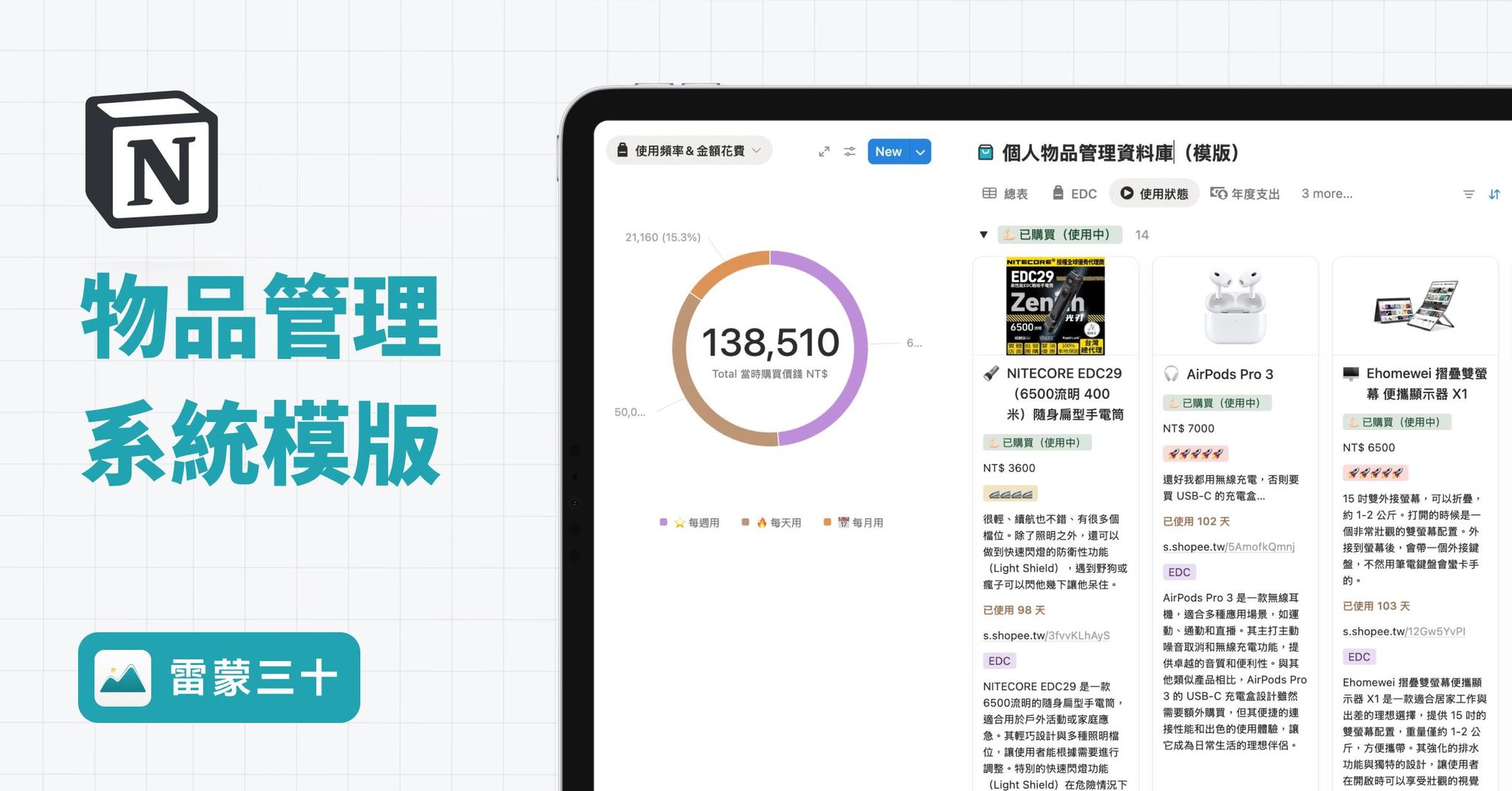 【Notion 模版】物品管理系統