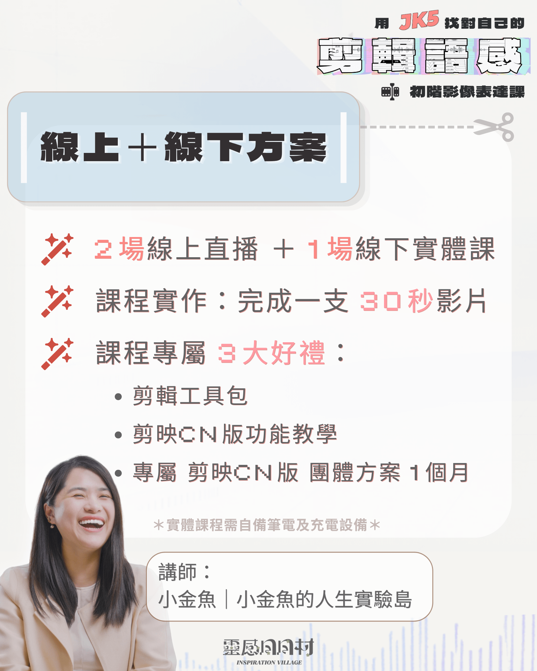 7月線上＋實體｜找對自己的剪輯語感：初階影像表達課 - 【線上＋線下方案】