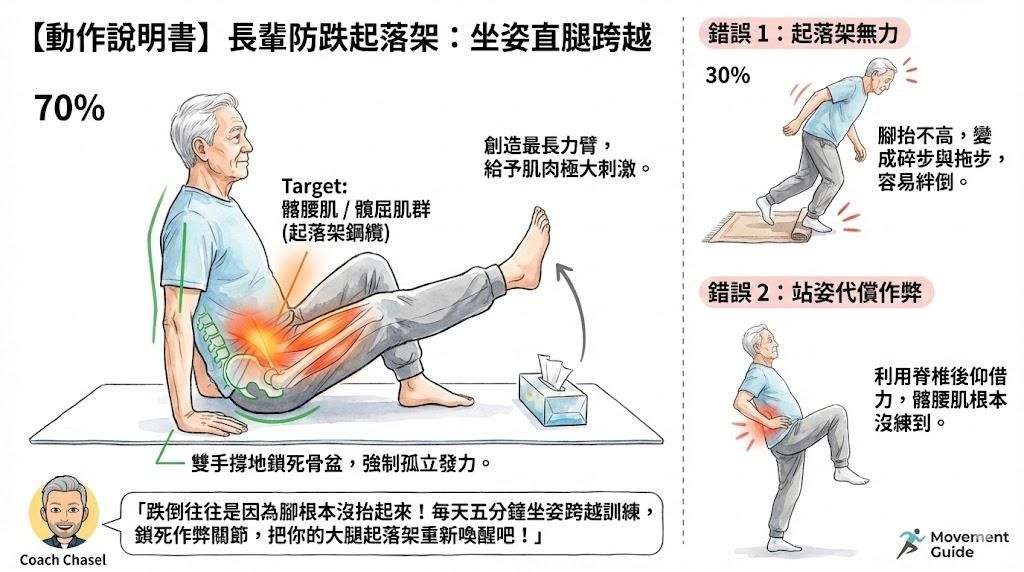 【防跌訓練】長輩走路總是用拖的？啟動「髂腰肌起落架」，告別碎步與絆倒危機！